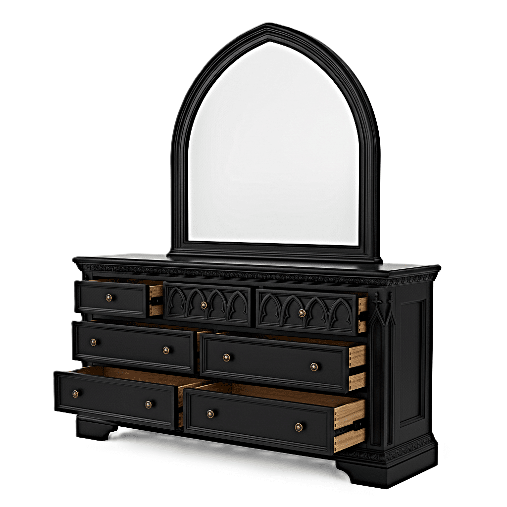 Blackspire Gothic Hand - Carved Solid Wood Platform Bed & Bedroom Collection – handcrafted solid wood furniture