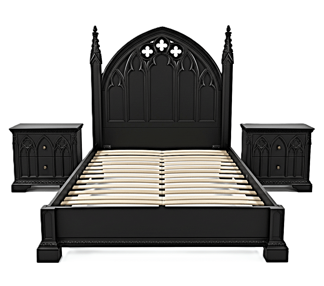 Blackspire Gothic Hand - Carved Solid Wood Platform Bed & Bedroom Collection – handcrafted solid wood furniture