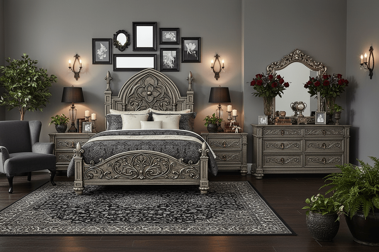 Blackthorn™ Gothic Hand - Carved Solid Wood Platform Bed & Bedroom Collection – handcrafted solid wood furniture