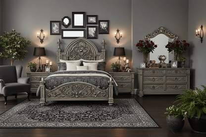 Blackthorn™ Gothic Hand - Carved Solid Wood Platform Bed & Bedroom Collection – handcrafted solid wood furniture