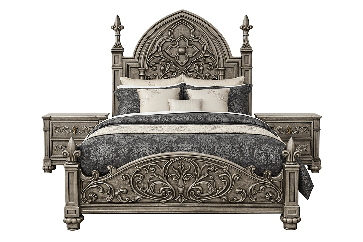 Blackthorn™ Gothic Hand - Carved Solid Wood Platform Bed & Bedroom Collection – handcrafted solid wood furniture