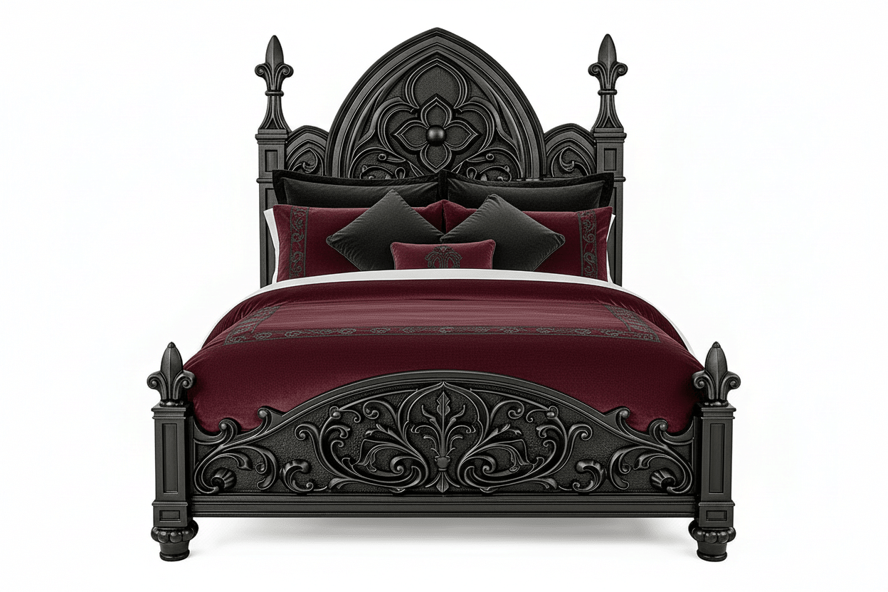 Blackthorn™ Gothic Hand - Carved Solid Wood Platform Bed & Bedroom Collection – handcrafted solid wood furniture