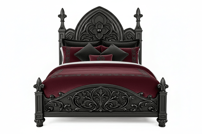 Blackthorn™ Gothic Hand - Carved Solid Wood Platform Bed & Bedroom Collection – handcrafted solid wood furniture