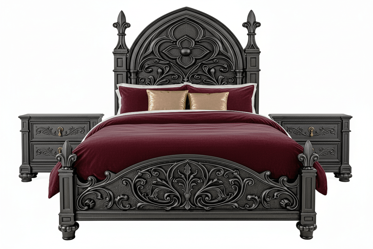 Blackthorn™ Gothic Hand - Carved Solid Wood Platform Bed & Bedroom Collection – handcrafted solid wood furniture