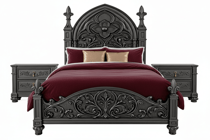 Blackthorn™ Gothic Hand - Carved Solid Wood Platform Bed & Bedroom Collection – handcrafted solid wood furniture