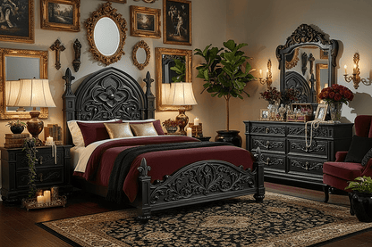 Blackthorn™ Gothic Hand - Carved Solid Wood Platform Bed & Bedroom Collection – handcrafted solid wood furniture