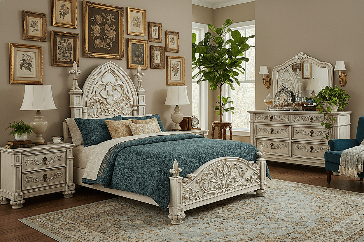 Blackthorn™ Gothic Hand - Carved Solid Wood Platform Bed & Bedroom Collection – handcrafted solid wood furniture