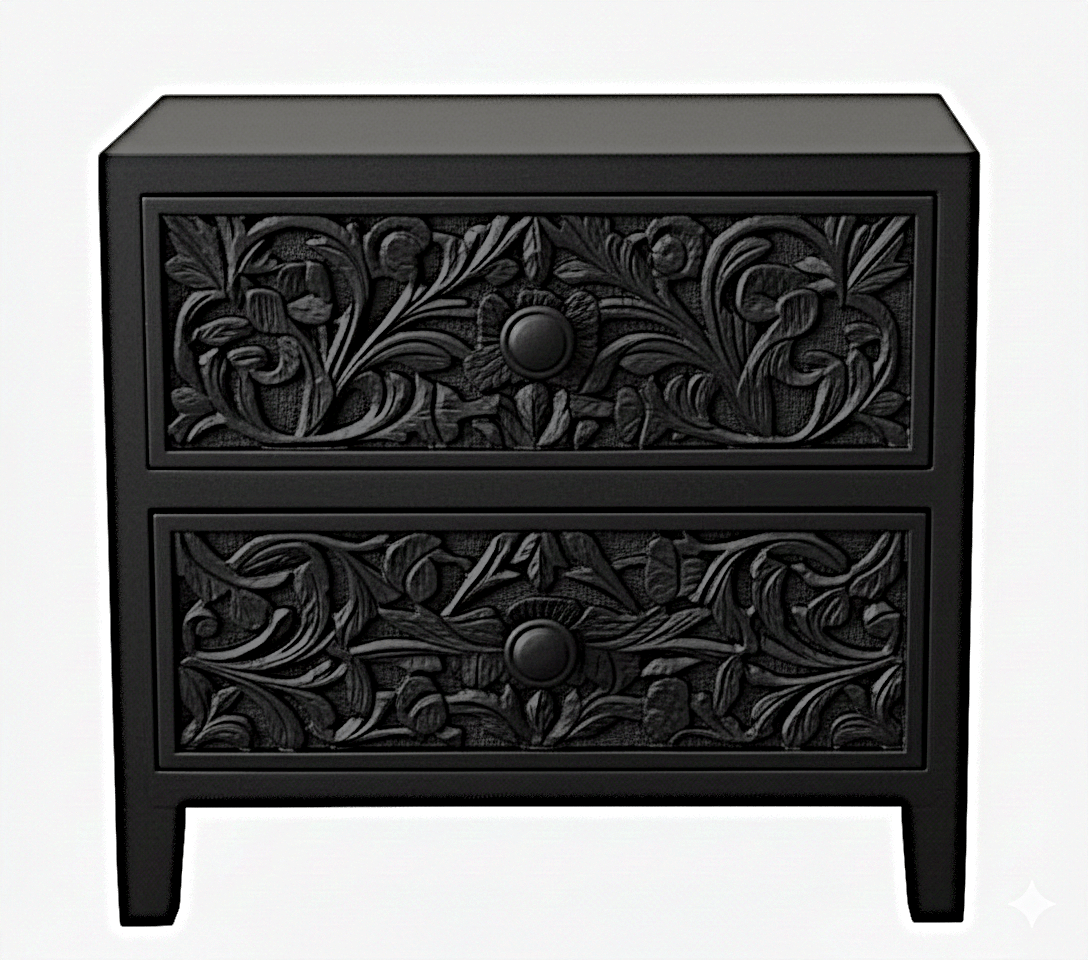 Bohemian Style Hand carved Indian Wooden Floral Platform Bed – handcrafted solid wood furniture