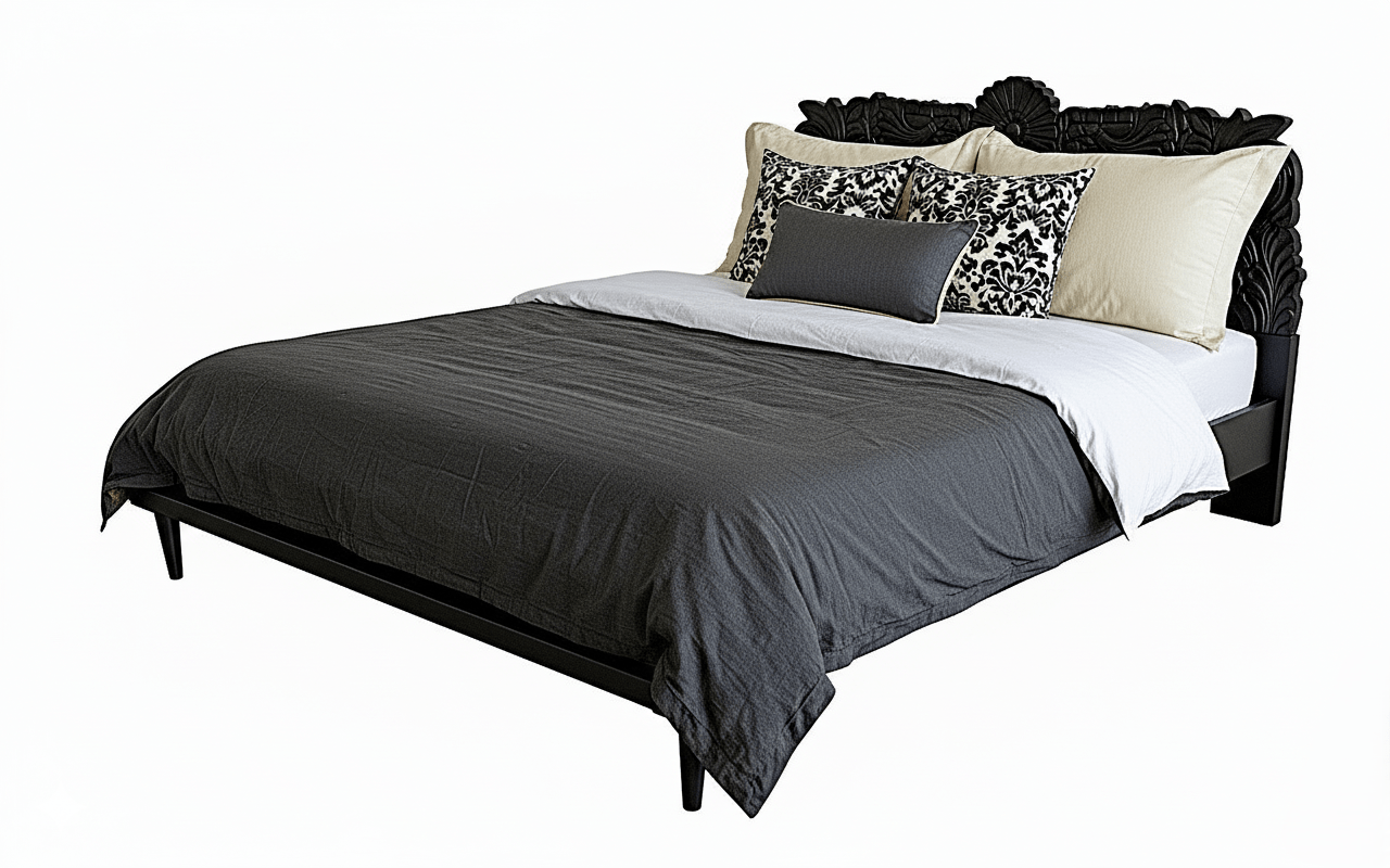 Bohemian Style Hand carved Indian Wooden Floral Platform Bed – handcrafted solid wood furniture