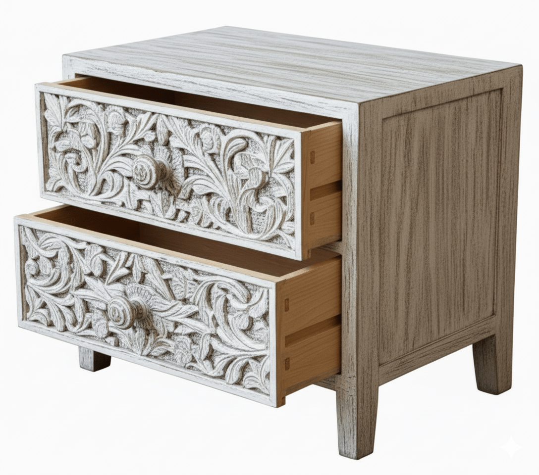 Bohemian Style Hand carved Indian Wooden Floral Platform Bed – handcrafted solid wood furniture