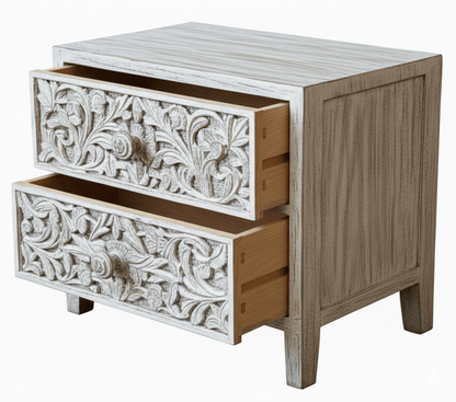 Bohemian Style Hand carved Indian Wooden Floral Platform Bed – handcrafted solid wood furniture