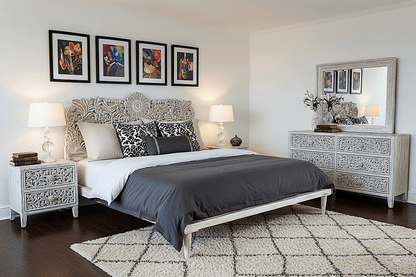 Bohemian Style Hand carved Indian Wooden Floral Platform Bed – handcrafted solid wood furniture