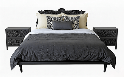 Bohemian Style Hand carved Indian Wooden Floral Platform Bed – handcrafted solid wood furniture