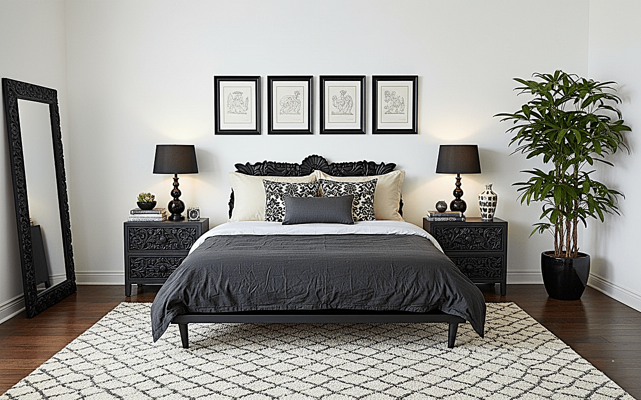 Bohemian Style Hand carved Indian Wooden Floral Platform Bed – handcrafted solid wood furniture