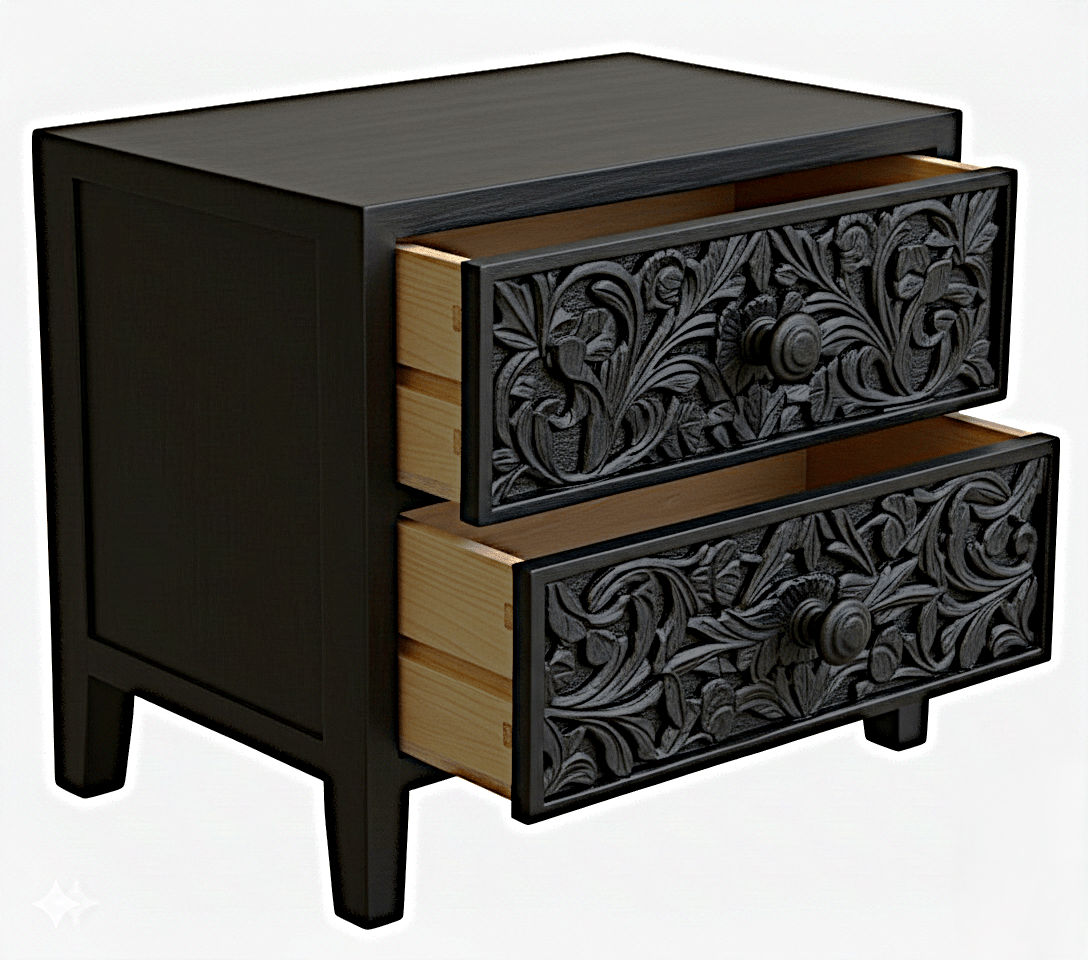 Bohemian Style Hand carved Indian Wooden Floral Platform Bed – handcrafted solid wood furniture