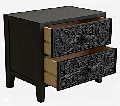 Bohemian Style Hand carved Indian Wooden Floral Platform Bed – handcrafted solid wood furniture