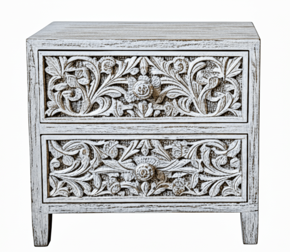 Bohemian Style Hand carved Indian Wooden Floral Platform Bed – handcrafted solid wood furniture