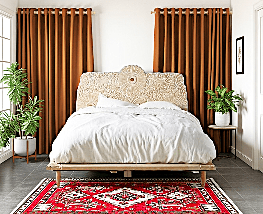 Bohemian Style Hand carved Indian Wooden Floral Platform Bed – handcrafted solid wood furniture