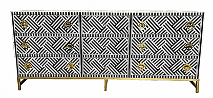 Bone Inlay Handmade Dresser of Drawer Black and white color with 9 drawers – handcrafted solid wood furniture