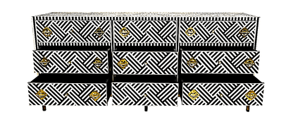 Bone Inlay Handmade Dresser of Drawer Black and white color with 9 drawers—handcrafted solid wood furniture