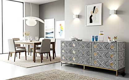 Bone Inlay Handmade Dresser of Drawer Black and white color with 9 drawers – handcrafted solid wood furniture