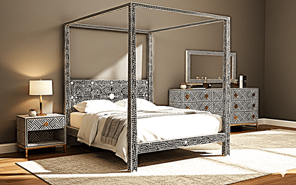 Bone Inlay Handmade Dresser of Drawer Black and white color with 9 drawers – handcrafted solid wood furniture