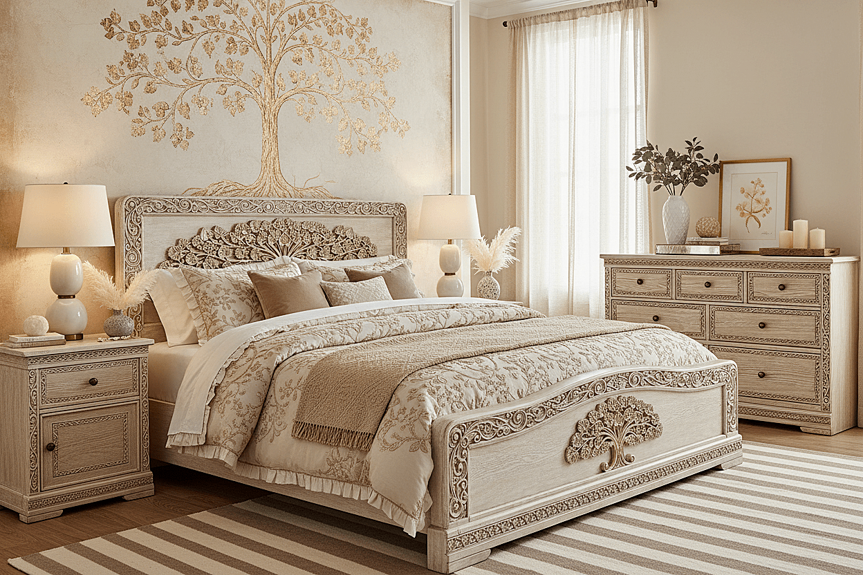 Caelivine Treecrest™ Hand - Carved Solid Wood Nightstand – handcrafted solid wood furniture