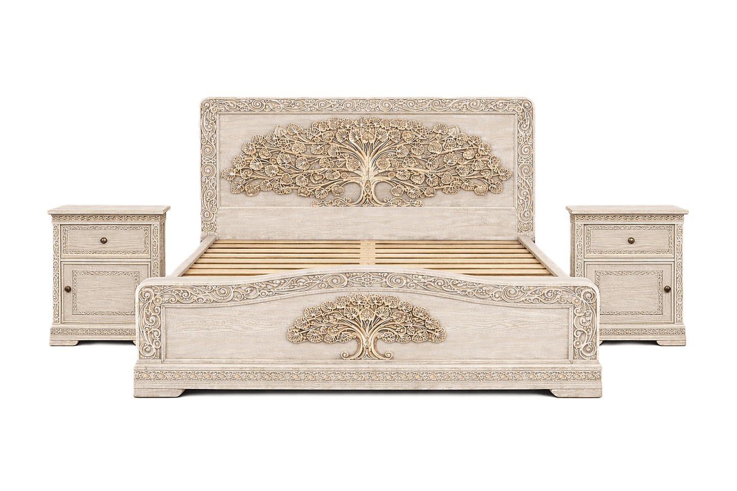 Caelivine Treecrest™ Hand - Carved Solid Wood Nightstand – handcrafted solid wood furniture