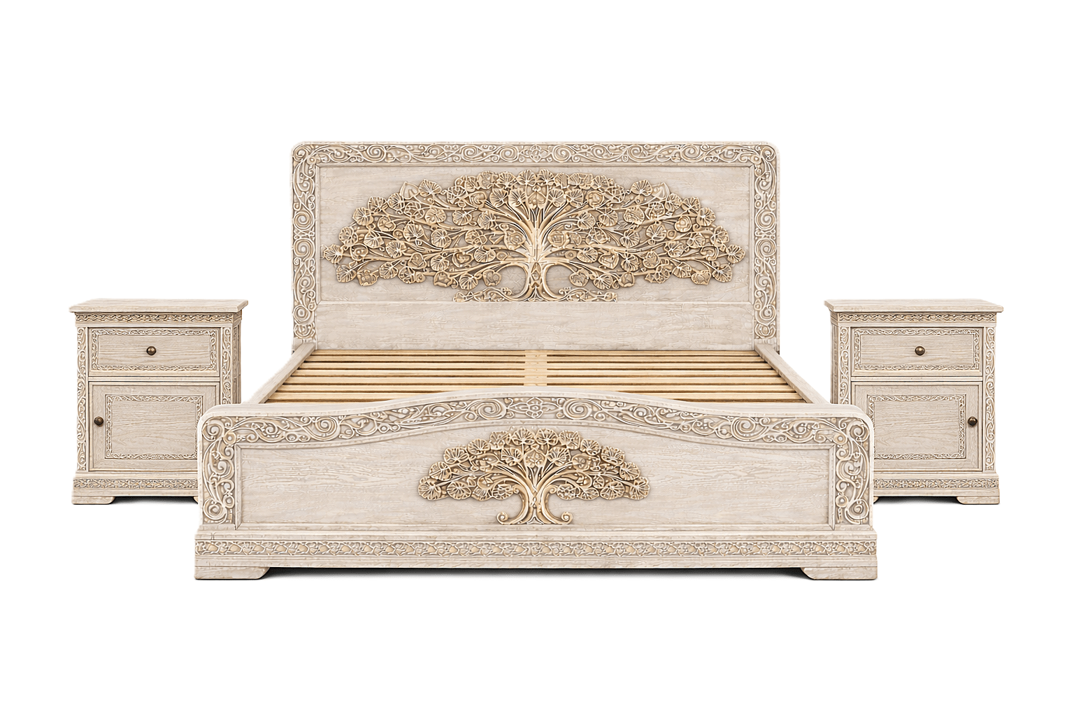 Caelivine Treecrest™ Hand - Carved Solid Wood Nightstand – handcrafted solid wood furniture