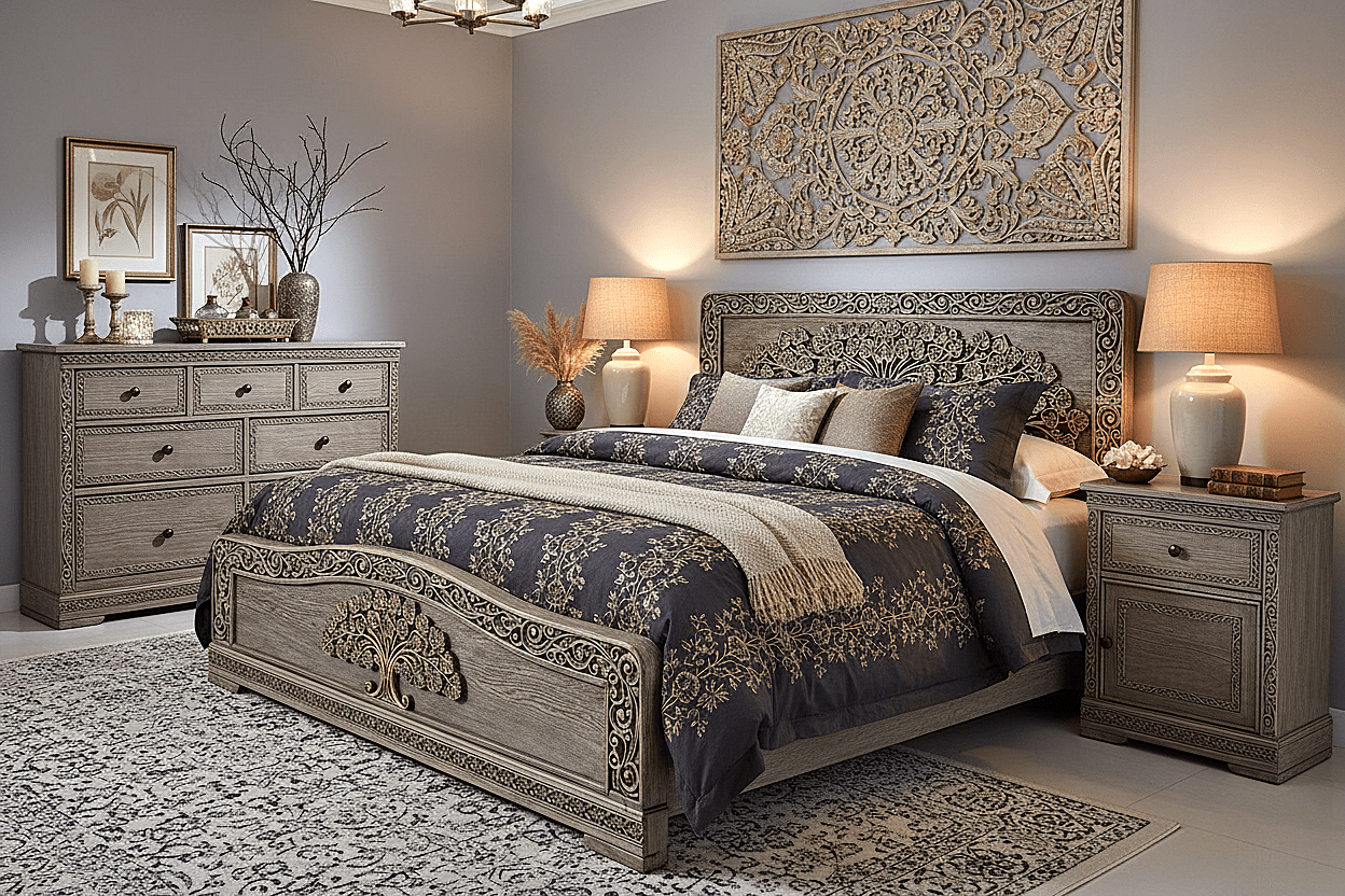 Caelivine Treecrest™ Hand - Carved Solid Wood Nightstand – handcrafted solid wood furniture