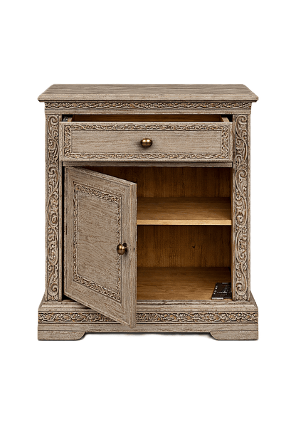 Caelivine Treecrest™ Hand - Carved Solid Wood Nightstand – handcrafted solid wood furniture