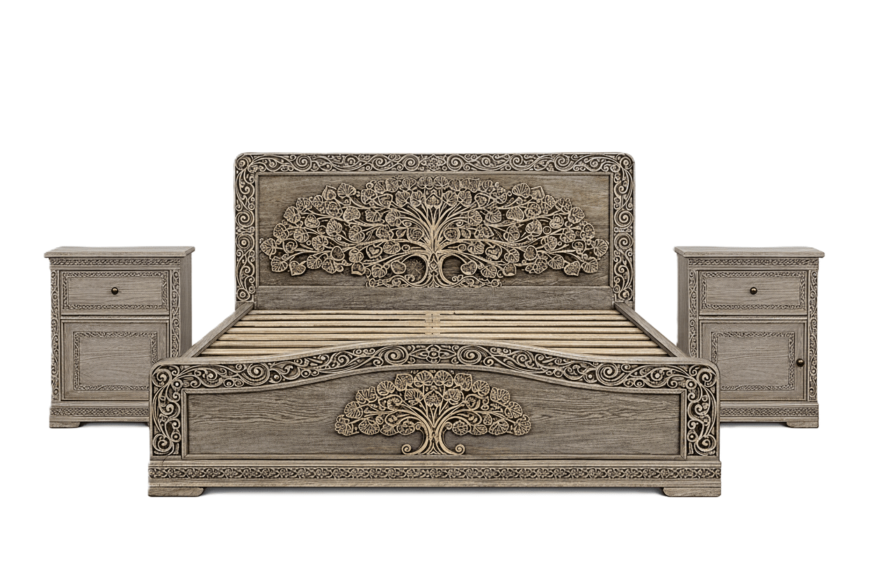 Caelivine Treecrest™ Hand - Carved Solid Wood Platform Bed & Bedroom Collection – handcrafted solid wood furniture