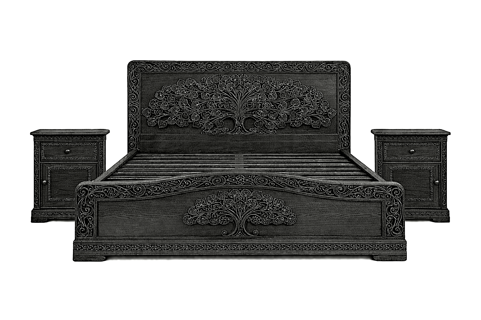 Caelivine Treecrest™ Hand - Carved Solid Wood Platform Bed & Bedroom Collection – handcrafted solid wood furniture