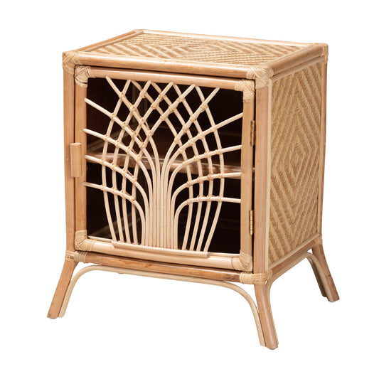 Calvin & Bay Natural Bohemian Rattan 1 Door Bedside / Nightstand – handcrafted solid wood furniture