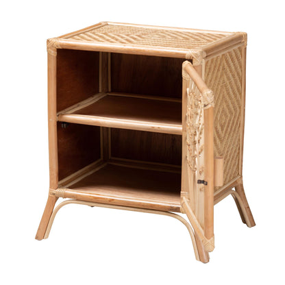 Calvin & Bay Natural Bohemian Rattan 1 Door Bedside / Nightstand – handcrafted solid wood furniture