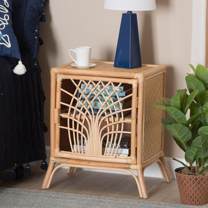 Calvin & Bay Natural Bohemian Rattan 1 Door Bedside / Nightstand – handcrafted solid wood furniture