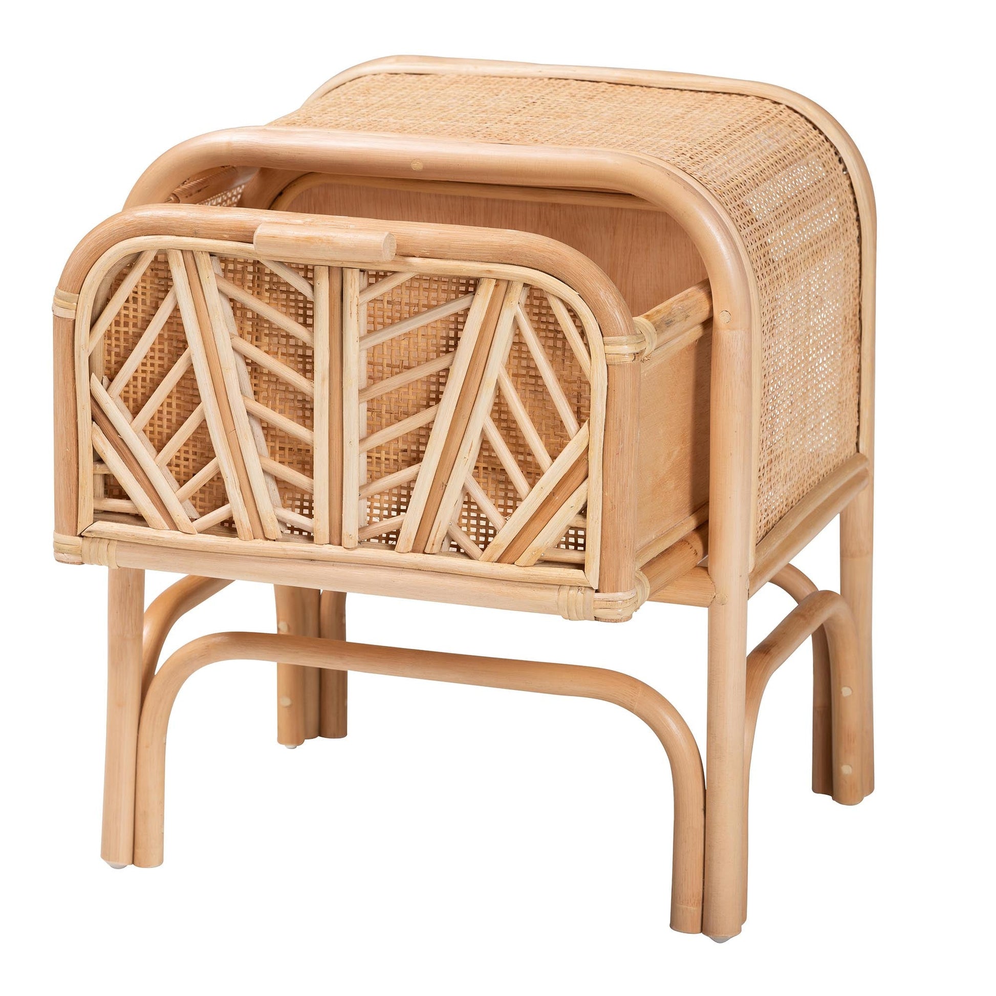 Calvin & Bay Natural Bohemian Rattan 1 Drawer Bedside / Nightstand by Hibashi Furniture – handcrafted solid wood furniture made in India