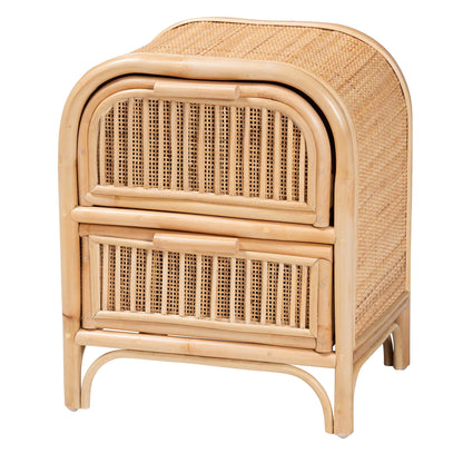 Calvin & Bay Natural Bohemian Rattan 2 Drawer Bedside / Nightstand – handcrafted solid wood furniture
