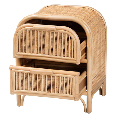 Calvin & Bay Natural Bohemian Rattan 2 Drawer Bedside / Nightstand – handcrafted solid wood furniture