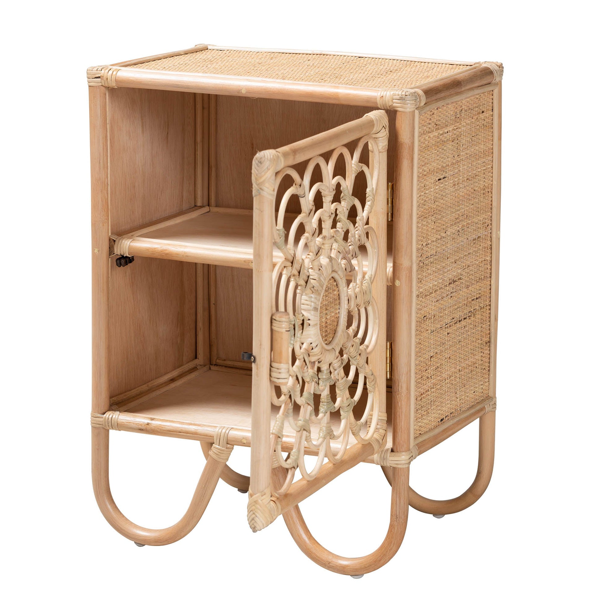 Calvin & Bay Natural Bohemian Rattan Bedside / Nightstand – handcrafted solid wood furniture