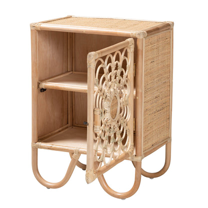 Calvin & Bay Natural Bohemian Rattan Bedside / Nightstand – handcrafted solid wood furniture