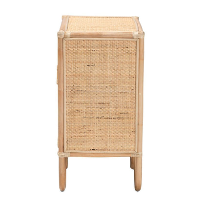 Calvin & Bay Natural Bohemian Rattan Bedside / Nightstand – handcrafted solid wood furniture