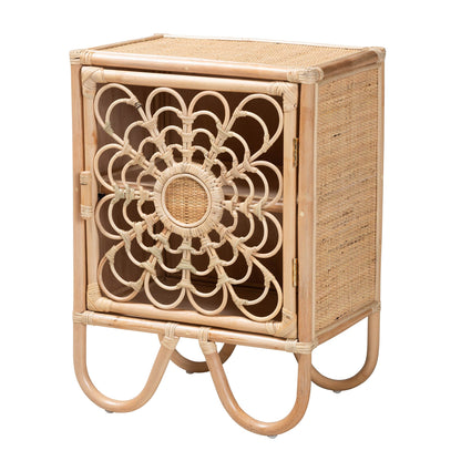 Calvin & Bay Natural Bohemian Rattan Bedside / Nightstand – handcrafted solid wood furniture