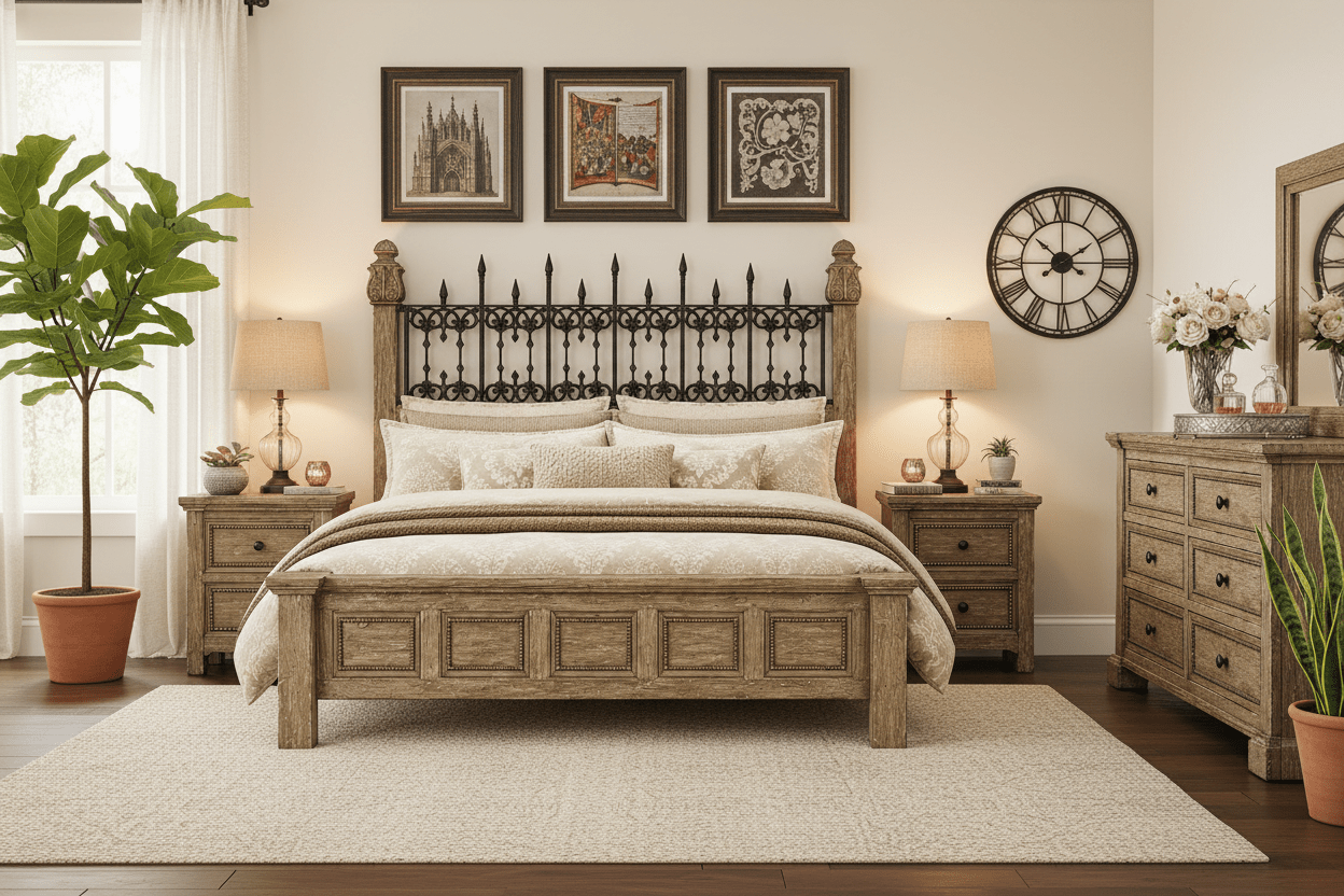 Castilla Forge™ Rustic Gothic Solid Wood &amp; Wrought Iron Platform Bed Collection – handcrafted solid wood furniture