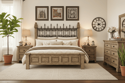 Castilla Forge™ Rustic Gothic Solid Wood &amp; Wrought Iron Platform Bed Collection – handcrafted solid wood furniture