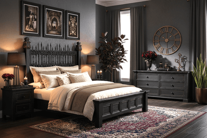 Castilla Forge™ Rustic Gothic Solid Wood &amp; Wrought Iron Platform Bed Collection – handcrafted solid wood furniture