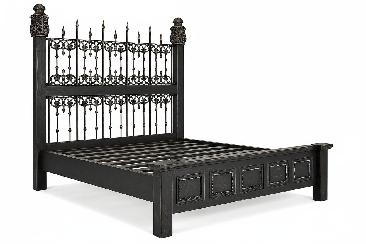 Castilla Forge™ Rustic Gothic Solid Wood &amp; Wrought Iron Platform Bed Collection – handcrafted solid wood furniture