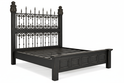 Castilla Forge™ Rustic Gothic Solid Wood &amp; Wrought Iron Platform Bed Collection – handcrafted solid wood furniture