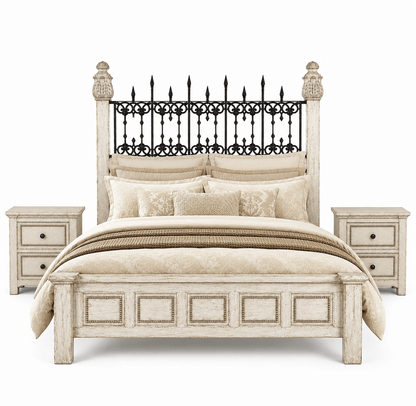 Castilla Forge™ Rustic Gothic Solid Wood &amp; Wrought Iron Platform Bed Collection – handcrafted solid wood furniture