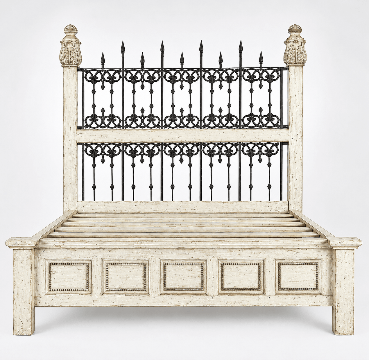 Castilla Forge™ Rustic Gothic Solid Wood &amp; Wrought Iron Platform Bed Collection – handcrafted solid wood furniture